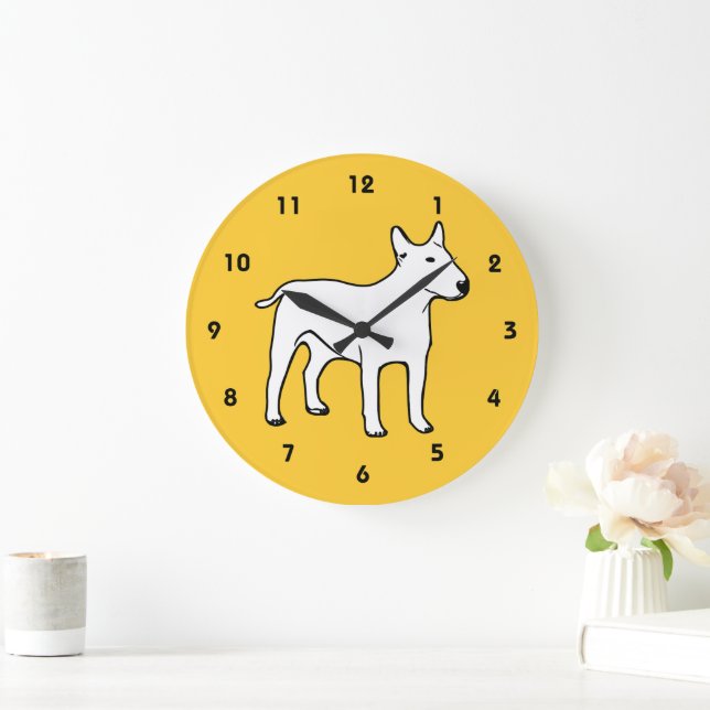 Bull Terrier Vägglampa - Modern Gul och Vit Stor Klocka (Hem)