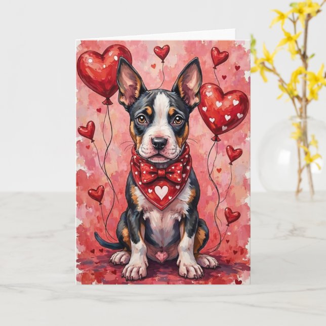 Bull Terrier Valentine’s Day Dog with Hearts Red Kort (Gul blomma)