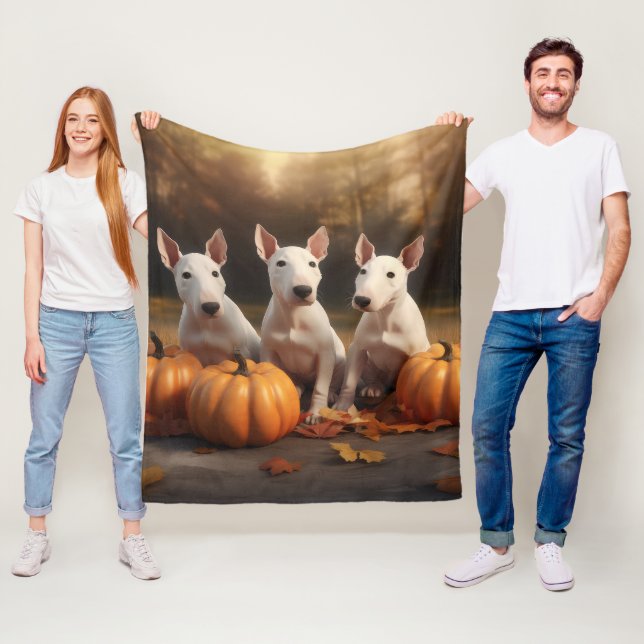 Bull Terrier Valp Höstglädje Pumpa Fleecefilt (På plats)