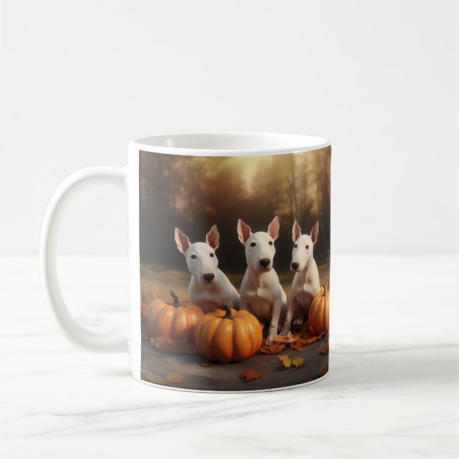 Bull Terrier Valp Höstglädje Pumpa Kaffemugg (Vänster)