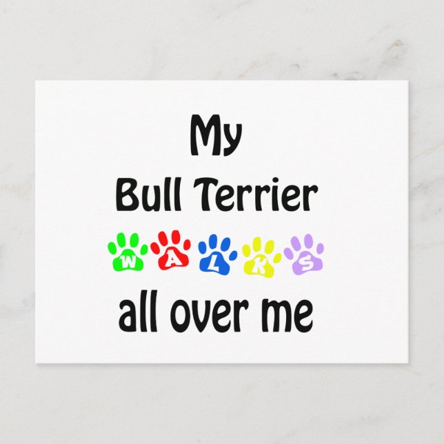 Bull Terrier Walks Design Vykort (Framsida)