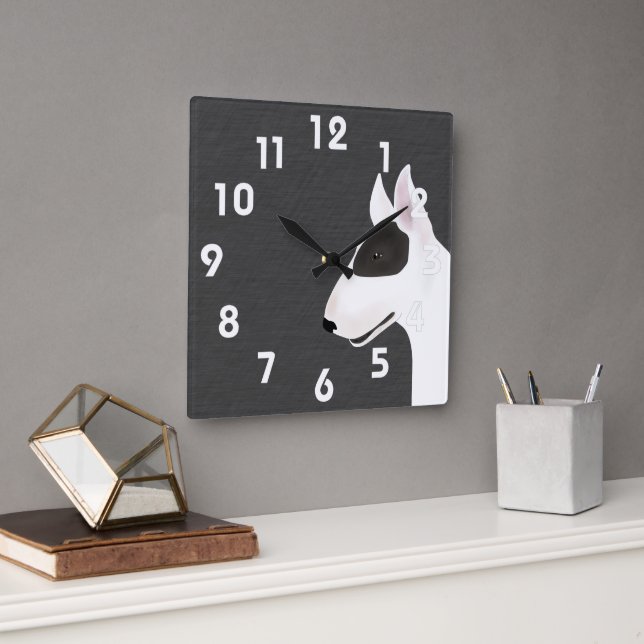 Bull Terrier Wall Clock Fyrkantig Klocka (Kontor)