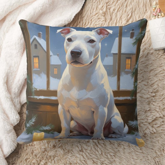 Bull Terrier with Christmas Lights Holiday Kudde (Filt)