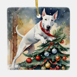 Bull Terrier's Festive Frolic jul Julgransprydnad Keramik