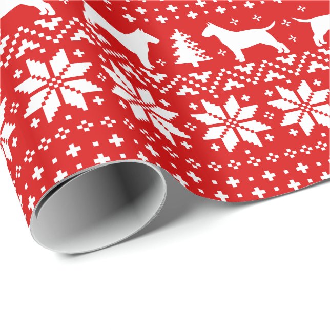 Bull Terriers jul, Hundar Helgdag Mönster Red Presentpapper (Rullad Hörn)