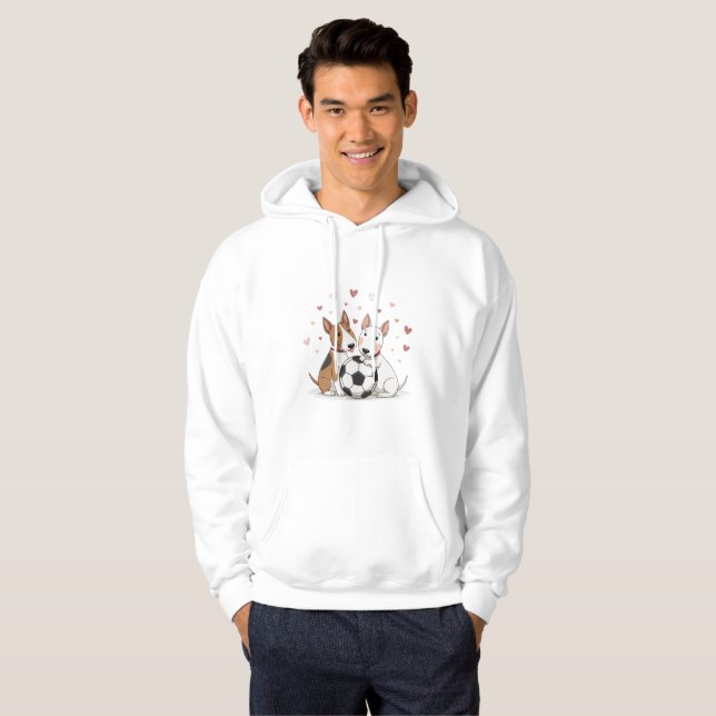 Bull Terriers with Soccer Ball for Valentine's Day Hoodie (Hel framsida)
