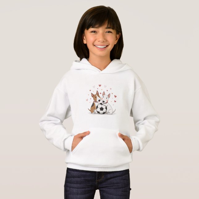 Bull Terriers with Soccer Ball for Valentine's Day T Shirt (Hel framsida)