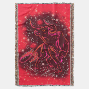 Bull Throw Blanket Runin Red Starry Natt Filt