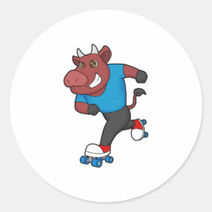 Bull vid Inline-skridskor med rullskridskor Runt Klistermärke