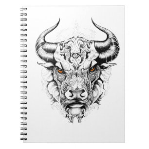 Bull Vild Animal Nature Illustration Art Tattoo Anteckningsbok