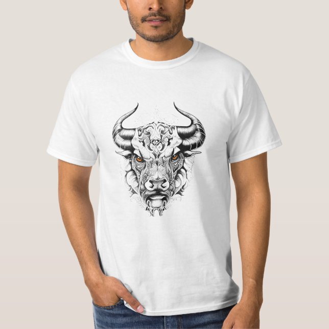 Bull Vild Animal Nature Illustration Art Tattoo T Shirt (Framsida)