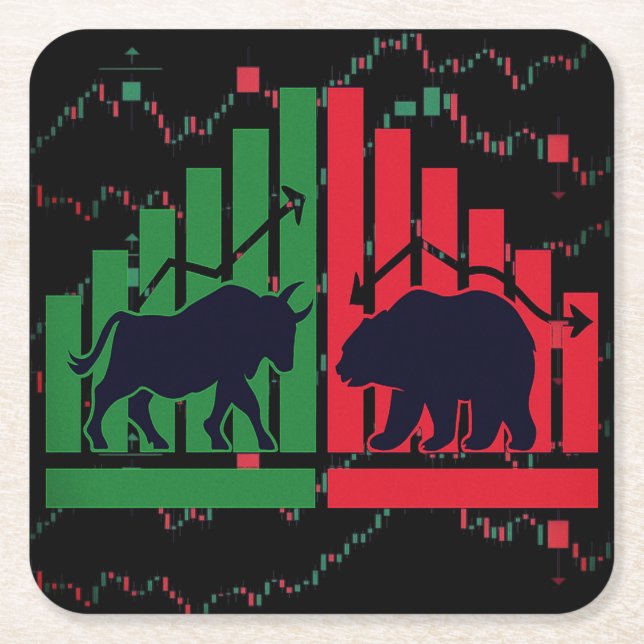 Bull vs. Bear Trading Underlägg Lagrar Papper Kvadrat (Framsidan)