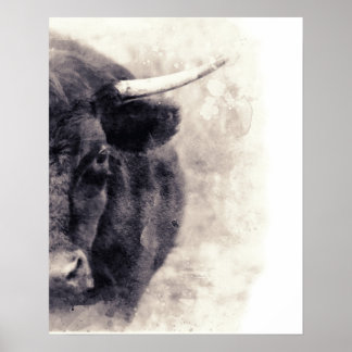 Bull Watercolor Abstrakt Art Poster