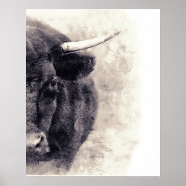 Bull Watercolor Abstrakt Art Poster (Framsidan)