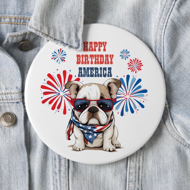 Bulldog 4 juli Glad födelsedag Amerika Knapp (In Situ)