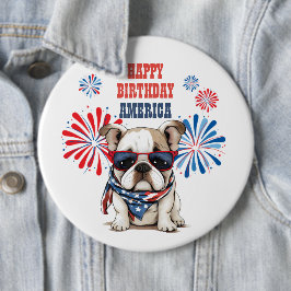 Bulldog 4 juli Grattis på födelsedagen Amerika Knapp