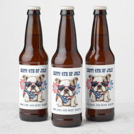 Bulldog 4 juli Independence day Rött vitt blått Ölflaska Etikett