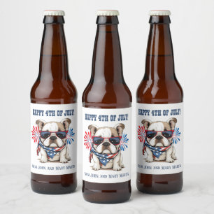 Bulldog 4 juli självständighetsdag Röd Vit Blå Ölflaska Etikett