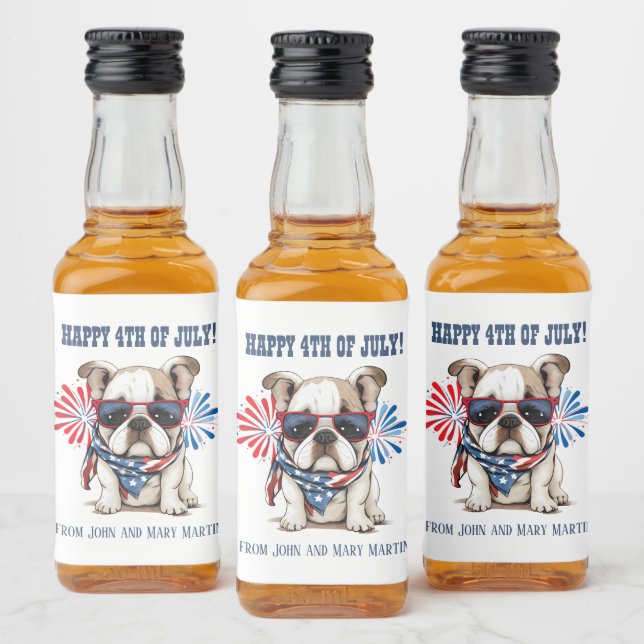 Bulldog 4 juli självständighetsdag Röd Vit Blå Spritflaskor Etikett (Flaskor)