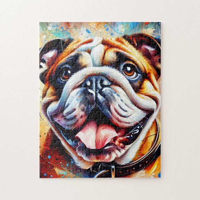 Bulldog Akryl Konsttryck Porträtt Hundälskare Pussel (Vertikal)