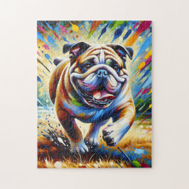 Bulldog Akrylkonst Hund Porträtt Tryck Hundälskare Pussel