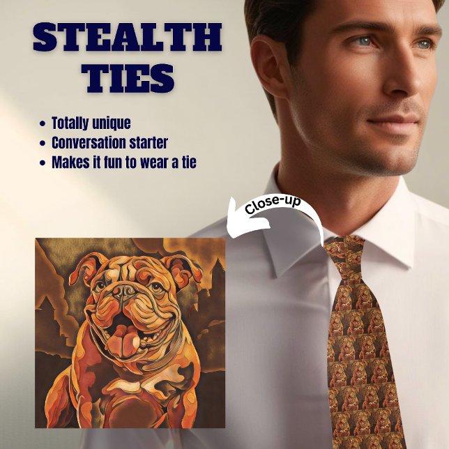 Bulldog Älskare Novelty Stealth Neck Tie Slips (Skapare uppladdad)