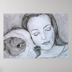Bulldog Älskare Pet Owner Pencil Art Teckning Poster