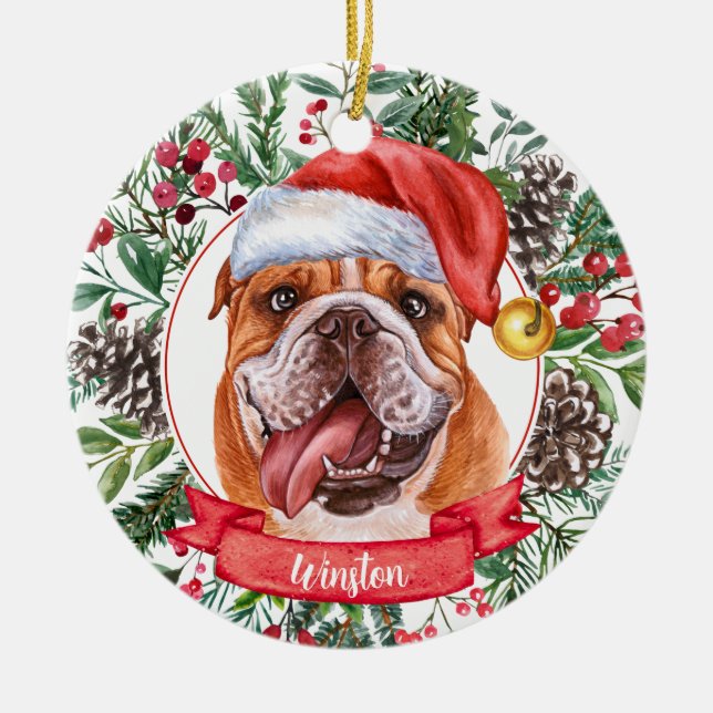 Bulldog Anpassat namn jul Ceramic Ornament (Framsidan)