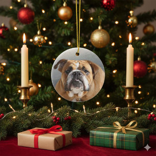 Bulldog Ansikte - English Bulldog, Brown Julgransprydnad Keramik