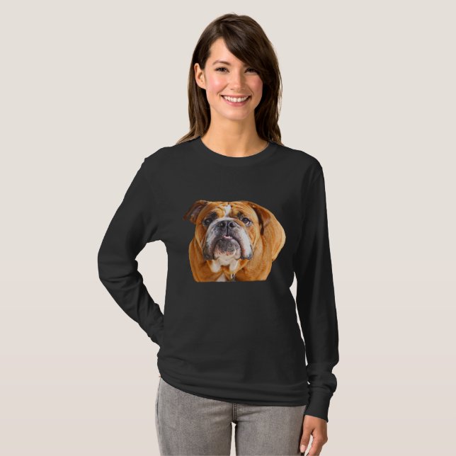 Bulldog Ansikte - English Bulldog, Brown T Shirt (Hel framsida)