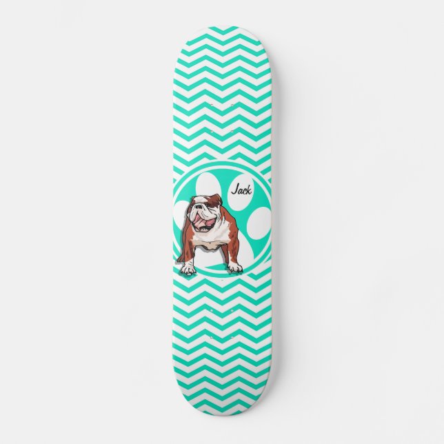 Bulldog, Aqua Grönt Chevron Mini Skateboard Bräda 18,7 Cm (Framsida)