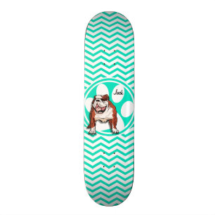 Bulldog, Aqua Grönt Chevron Mini Skateboard Bräda 18,7 Cm