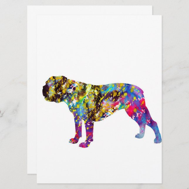 Bulldog Art Watercolor Porträtt (Fram/baksida)