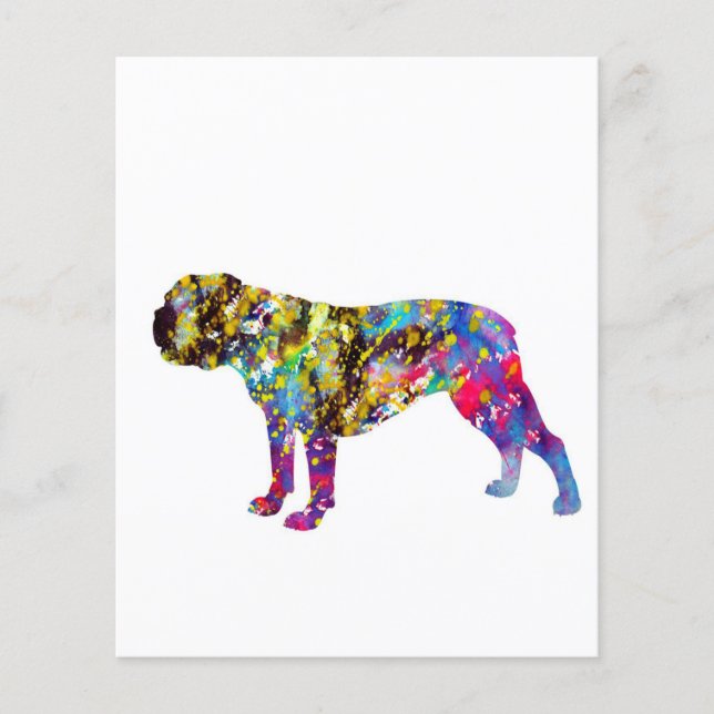 Bulldog Art Watercolor Porträtt Flygblad (Framsidan)