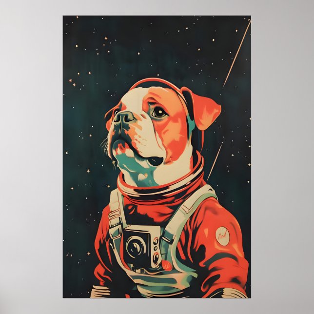 Bulldog Astronaut Affisch, Bulldog Retro Tryck (Framsidan)