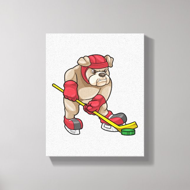 Bulldog at Ice hockey with Hockey stick Canvastryck (Framsida)