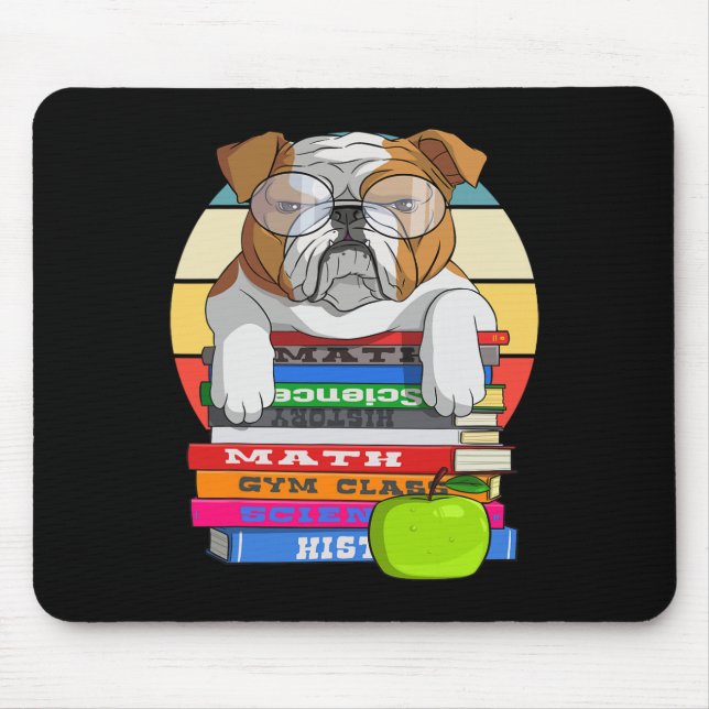 Bulldog Back to school Bok Mask Hund Musmatta (Framsidan)