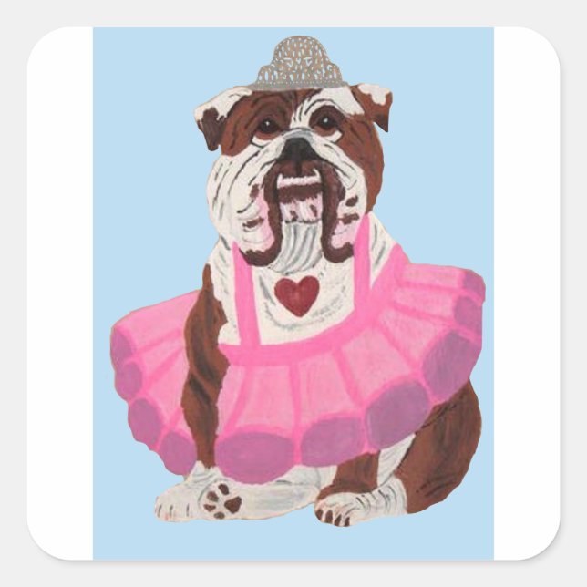 Bulldog Ballerina Fyrkantigt Klistermärke (Framsida)