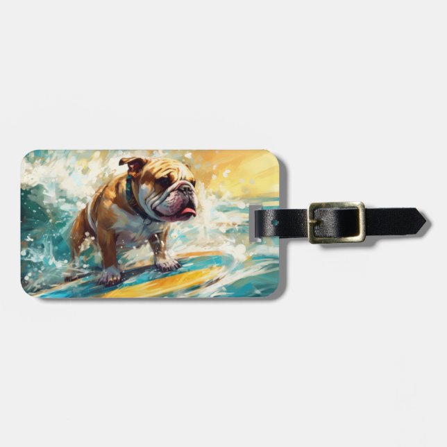 Bulldog Beach Surfing Målning Bagagebricka (Horisontell Framsida)