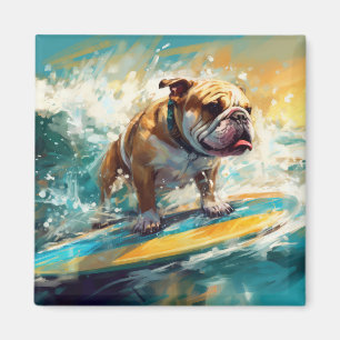 Bulldog Beach Surfing Målning Magnet