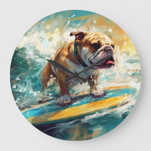 Bulldog Beach Surfing Målning Stor Klocka