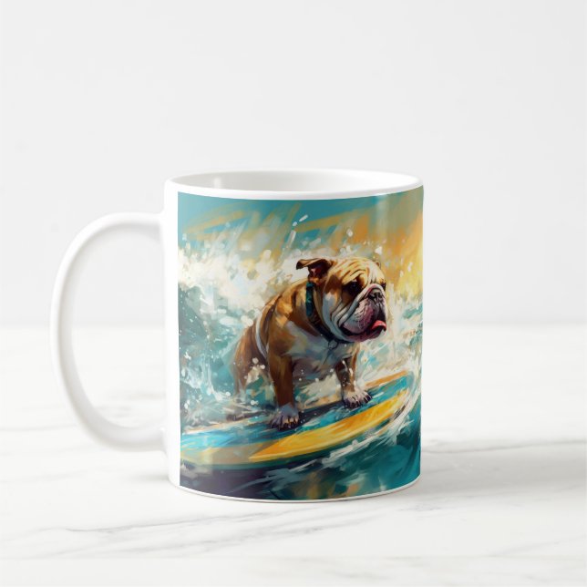 Bulldog Beach Surfning Målning Kaffemugg (Vänster)
