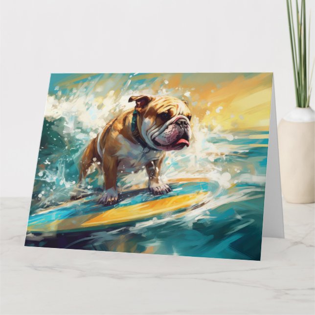 Bulldog Beach Surfning Målning Kort (Framsida)