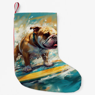 Bulldog Beach Surfning Målning Liten Julstrumpa