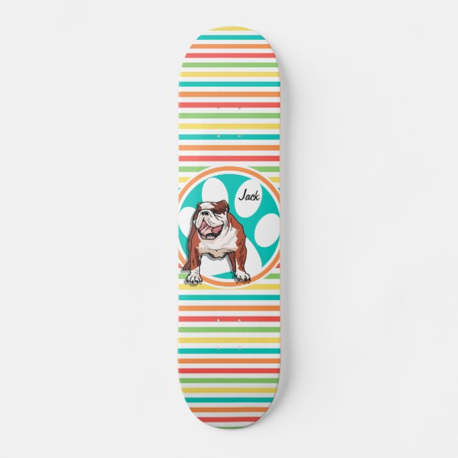 Bulldog, Bright Rainbow Rand Skateboard Bräda 20,5 Cm (Framsida)