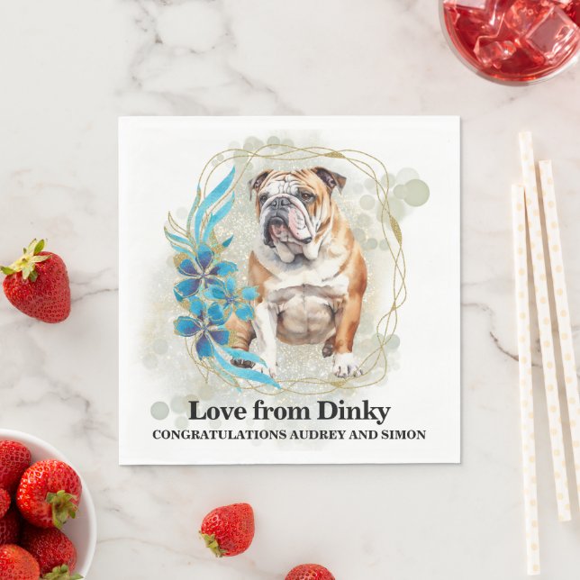 Bulldog Bröllop Napkins with Hundar Photo Pappersservett (Insitu)