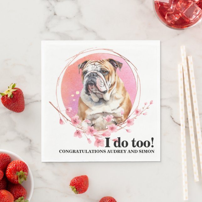 Bulldog Bröllopsservetter Med Hund Foto Pappersservett (Insitu)