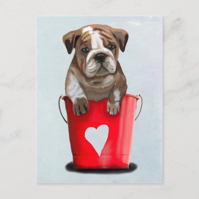 Bulldog Bucket i Kärlek Red 2 Vykort (Framsida)