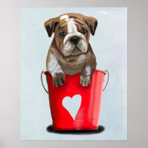 Bulldog Bucket i Kärlek Red Poster