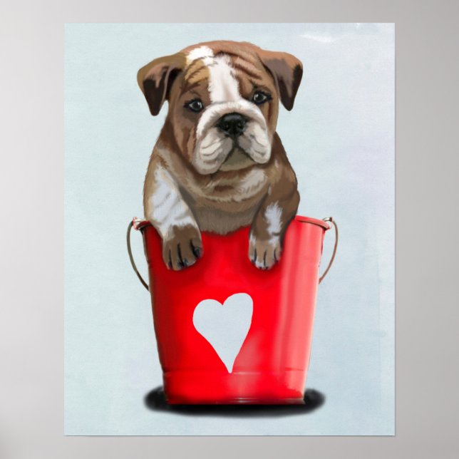 Bulldog Bucket i Kärlek Red Poster (Framsidan)